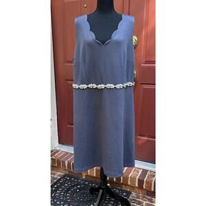 Loft Plus 18 Gray Scallop Sleeveless Knee Length Beaded Special Occ Dress WOW